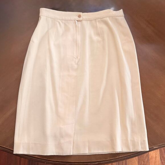 Vintage 1990s Max Mara Virgin Wool Skirt US 12 Cream Made In Italy Knee Length - Picture 3 of 6